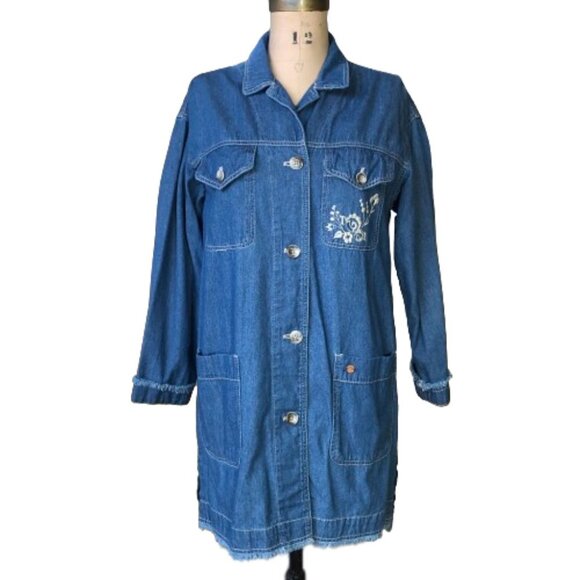 Thursday Island Urban Vintage long soft denim embroidered jacket, blazer - Picture 3 of 16